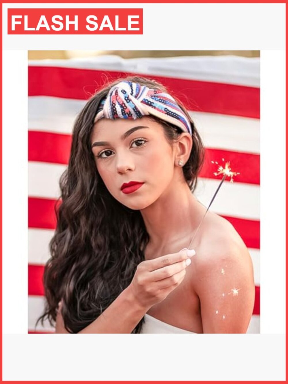 Knotted Sequin Headband - Patriotic USA Flag Hair Accessory - Picture 5 of 7